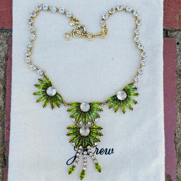 J.Crew Golden Moss Gem Fan Statement Necklace NWOT - Picture 9 of 11